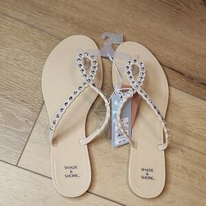 Shade & Shore Women's Tan Rhinestone Sandals, Size 10